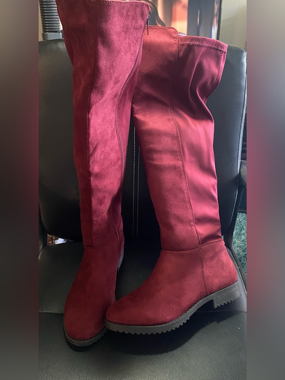 NEW🎉 Rouge Helium Women's Over-the-Knee Suede Boots in Wine Burgundy Size 8.5